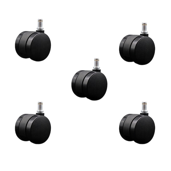 2'' Office Chair Casters Nylon Twin Wheel 7/16'' Grip Ring Stem, 5PK